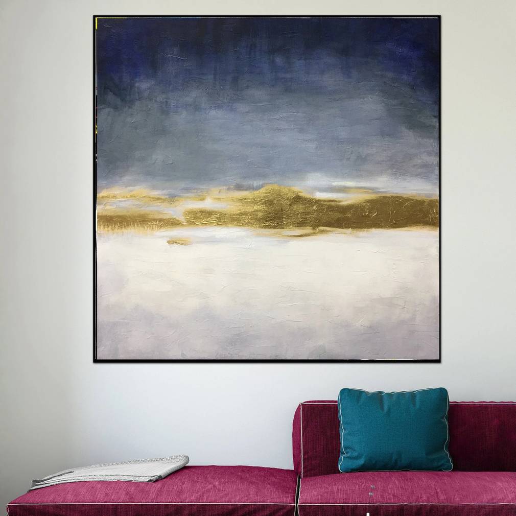 Blue Original Handmade Office Gold Navy Abstract Canvas Wall Art CN8XT